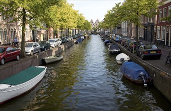 Boats on canal Haarlem Holland