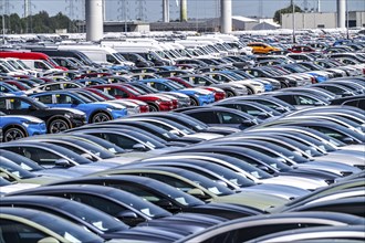 Storage area for new cars in the port of Vlissingen-Oost, vehicles are temporarily stored on over