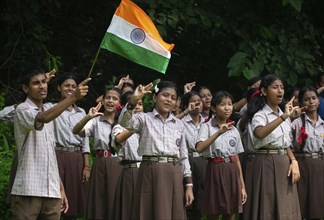 Students of Govt. Deaf And Dumb School sings patriotic song in sign language, as they participate