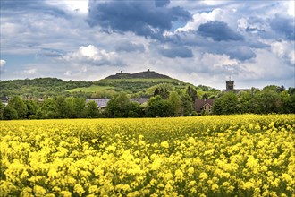 Rungenberg slag heap in the Buer district, night sign light installation, rape field,