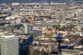 View over the city centre of Düsseldorf, Friedrichstadt, Carlstadt, on the left Johanneskirche,