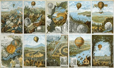 Set of French collector's pictures on the subject of balloon flights to mark the 100th anniversary