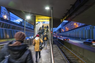 Underground station, Breslauer StraÃŸe U18, in the middle of the A40 motorway, Essen city centre,