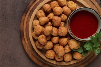 Chicken popcorn, deep fried, nuggets, close-up, rustic, no people