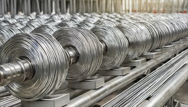 Metal, material, various stainless steel wires on a roll