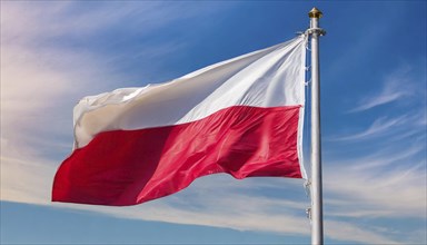 Flags, the national flag of Poland flutters in the wind