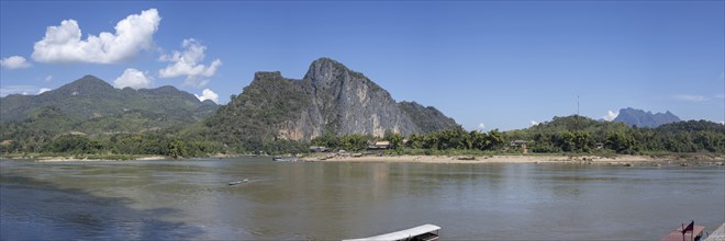 Panorama over the Mekong at the Pak Ou Caves, Luang Prabang Province, Laos, Asia