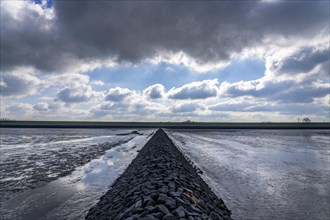 The Wadden Sea, East Frisia, between Bensersiel and Neuharlingersiel, Breakwater behind the dyke,