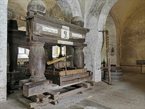 Lay refectory, exhibition of historical wine presses from the period 1668 to 1801, Eberbach