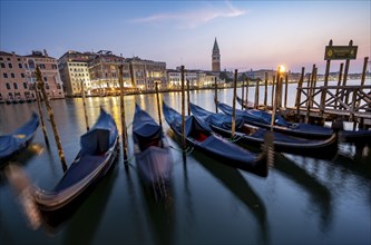 Venetian gondolas, boat dock at the customs office on the Grand Canal, Gondola Traghetto Dogana,