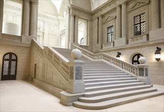 View of the renovated central staircase of the Berlin State Library in the Unter den Linden