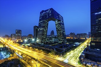 Beijing central business district CBD skyline with the headquarters of Chinese television CCTV at