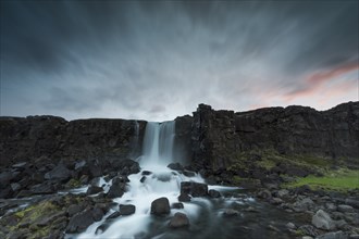 Öxararfoss waterfall, Öxara River, Îingvellir or Thingvellir or Pingvellir, Rift Valley, National