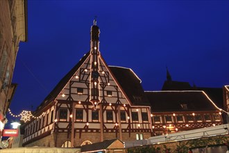 Advent calendar at the town hall, Christmas market in Forchheim, Upper Franconia, Bavaria, Germany,