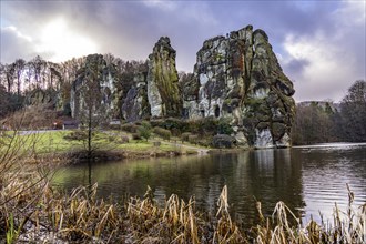 The Externsteine, a sandstone rock formation, Wiembecketeich, in the Teutoburg Forest, near