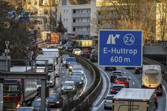 Traffic jam on the A40 motorway, Essen-Huttrop junction, traffic jam in both directions, North