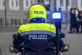 Police motorbikes, at an event, waiting to be deployed, Essen, North Rhine-Westphalia, Germany,