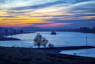 Rhine at Duisburg-Bruckhausen, towers of the water extraction facilities of ThyssenKrupp Steel