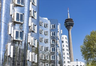 Neuer Zollhof, Gehry buildings, by the architect Frank O. Gehry. Media Harbour, Rhine Tower,