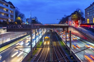 The Hausackerbrücke, inner-city road bridge over the A40 motorway and the U18 light rail line,