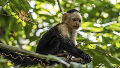 White-headed capuchin (Cebus imitator) in a tree, Cahuita National Park, Costa Rica, Central