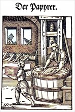 The Papermaker, The Papyrer, woodcut from the Book of Professions by Jost Amman, 1568, Germany,