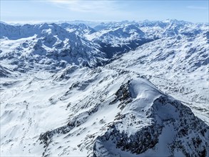 Aerial view, snowy mountain landscape, Ortler group, Trento, Italy, Europe