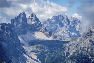 View from the Carnic main ridge to the Sesto Dolomites with the Three Peaks, Carnic Alps,