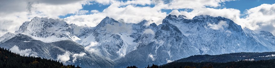 Panorama of the Karwendel near Mittenwald, Werdenfelser Land, Upper Bavaria, Bavaria, Germany,