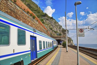 Manarola, Cinque Terre, Italy-20 October, 2017: Manarola train station, Cinque Terre