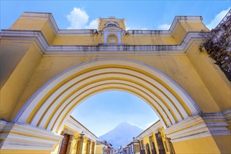 Guatemala, colorful colonial Antigua streets in historic city center Barrio Historico, Central