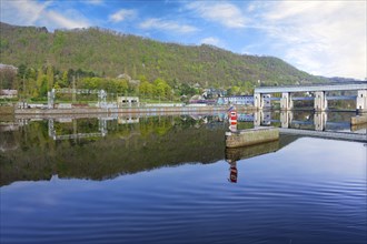 Strekov sluice gate and hydro power plant on the Elbe River, Bohemia, Czech Republic, Europe