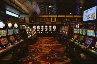 Las Vegas, Nevada-March 10, 2017: Casino machines in the entertainment area at night