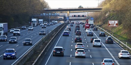 Many cars on the A 3 motorway, Erkrath, Bergisches Land, North Rhine-Westphalia, Germany, Europe