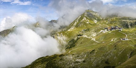 Höfatsblick station on the Nebelhorn behind the Nebelhorn, 2224m, AllgÃ¤u Alps, AllgÃ¤u, Bavaria,