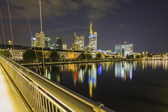 Skyline and banking district after sunset, twilight, Commerzbank, HelaBa, Hessische Landesbank,