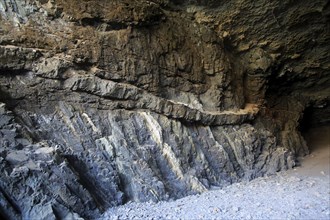 Igneous intrusive sill feature in sea cave at Ajuy, Fuerteventura, Canary Islands, Spain, Europe