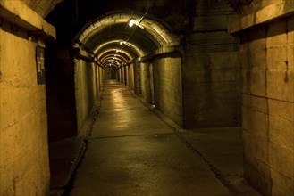 Long corridor German Underground Military hospital, Guernsey, Channel Islands, UK, Europe