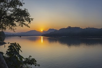 Sunset on the Mekong near Luang Prabang, Laos, Asia