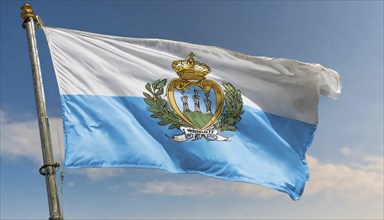 Flags, the national flag of San Marino flutters in the wind