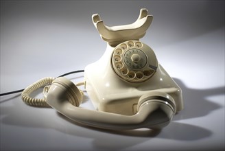 Altes weiÃŸes Telefon mit WÃ¤hlscheibe