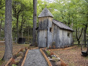 Wooden chapel built by padre Ronchi, near Villa o' Higgins, Patagonia, Chile, South America