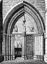 West portal of St Elisabeth's Church in Marburg, architecture, ornamentation, angels, Hesse,