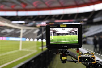 Interior, monitor, screen of a behind-goal camera, goal net, international match Germany GER vs.