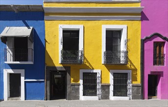 Colorful Puebla streets and colonial architecture in Zocalo historic city center