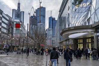 Zeil shopping street, pedestrian zone, winter weather, city centre skyline, banking district,