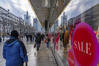 Zeil shopping street, pedestrian zone, winter weather, city centre skyline, sale, banking district,