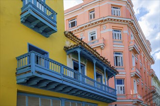 Cuba, colorful streets of Old Havana in historic city center near Paseo El Prado and El Capitolio,