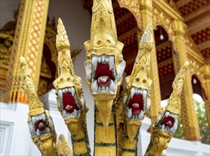 Naga deities at Wat Nong Sikhounmuang, Luang Prabang, Laos, Asia