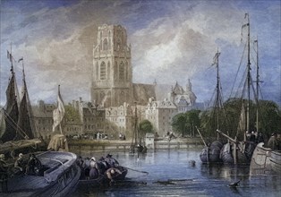 St Lawrence Church, c. 1850, Rotterdam, Holland, Historic, digitally restored reproduction from a